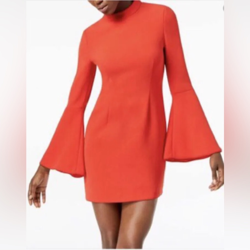 Rachel Zoe blood orange/red bell sleeve dress with mock neck